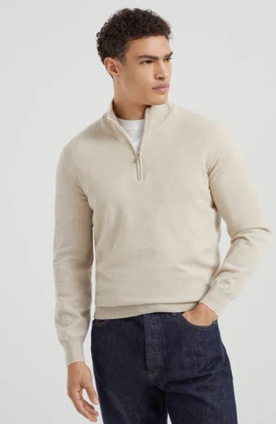 Brunello Cucinelli Half-zip Neutrals Sweater With Fitted Silhouette