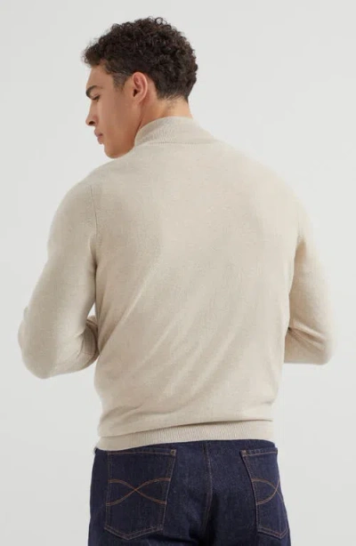 Brunello Cucinelli Half-zip Neutrals Sweater With Fitted Silhouette