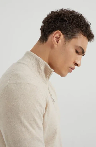 Brunello Cucinelli Half-zip Neutrals Sweater With Fitted Silhouette