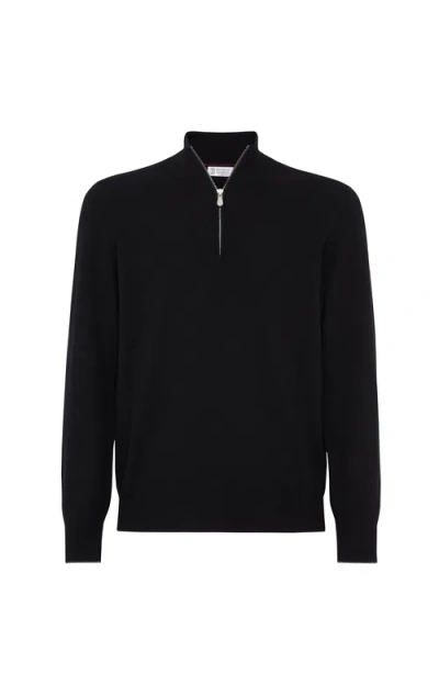Brunello Cucinelli Cashmere Half-zip Sweater In Black