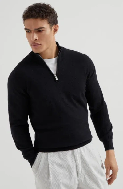 Brunello Cucinelli Cashmere Half-zip Sweater In Black