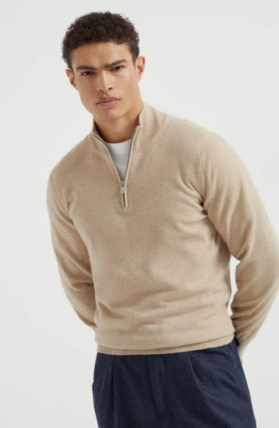 Brunello Cucinelli Cashmere Half-zip Sweater In Gray