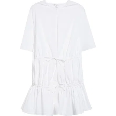 Alaïa Womens Ruffled Short-sleeves Cotton Mini Dress Blanc In White