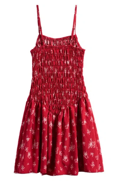 Walking On Sunshine Kids' Smocked Drop Waist Dress In Red