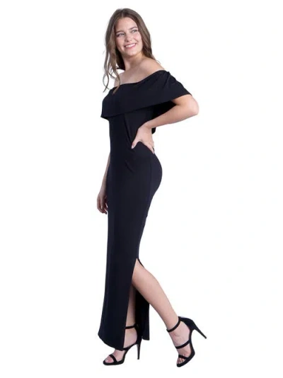 24seven Comfort Apparel Off Shoulder Ruffle Detail Maxi Dress In Black