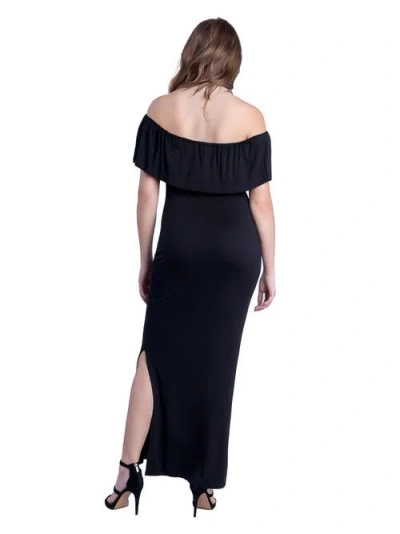 24seven Comfort Apparel Off Shoulder Ruffle Detail Maxi Dress In Black
