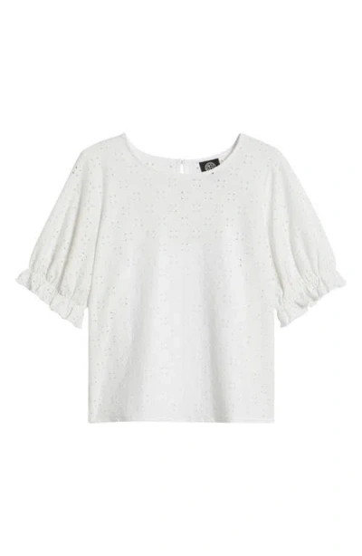 Bobeau Elbow Sleeve Eyelet Top In White