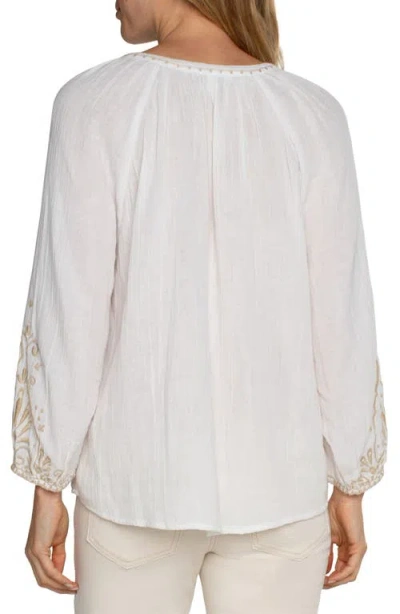 Liverpool Los Angeles Embroidered Double Gauze Top In White