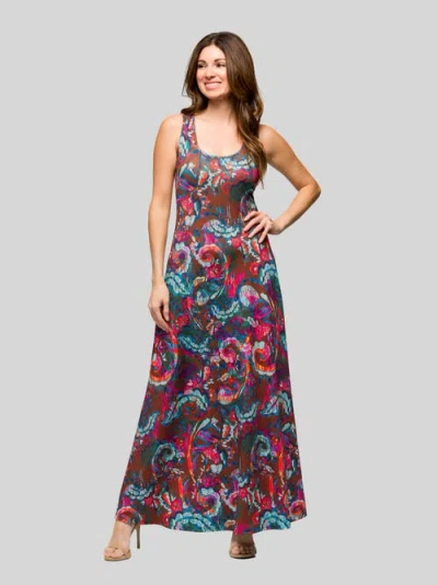 24seven Comfort Apparel V-neck Sleeveless Maxi Dress With Belt In Multi