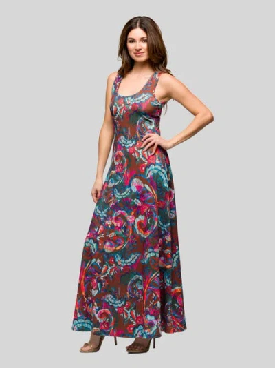 24seven Comfort Apparel V-neck Sleeveless Maxi Dress With Belt In Multi