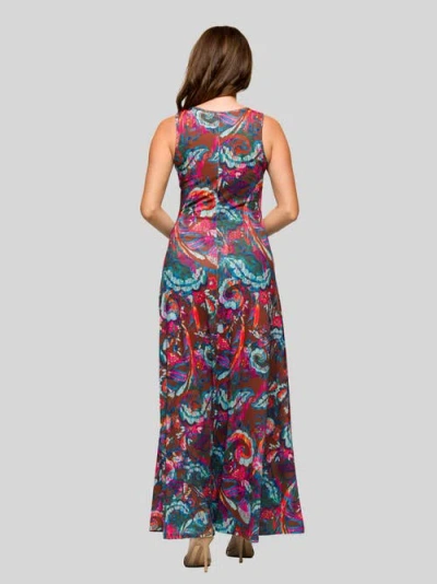 24seven Comfort Apparel V-neck Sleeveless Maxi Dress With Belt In Multi
