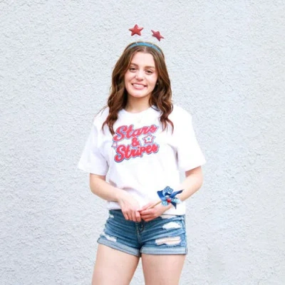 Sweet Wink Stars And Stripes Patch Adult Short Sleeve T-shirt In White