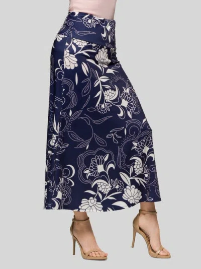 24seven Comfort Apparel Maternity Navy Floral Print Elastic Waist A-line Maxi Skirt In Blue