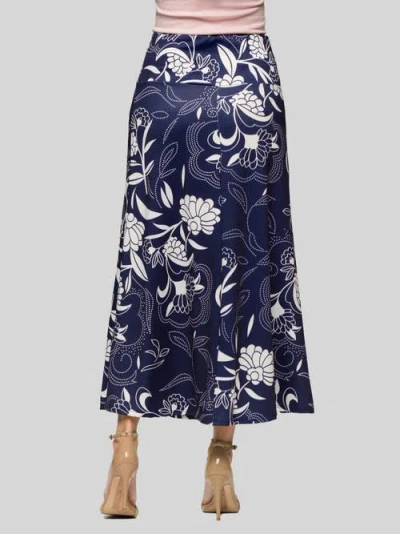 24seven Comfort Apparel Maternity Navy Floral Print Elastic Waist A-line Maxi Skirt In Blue