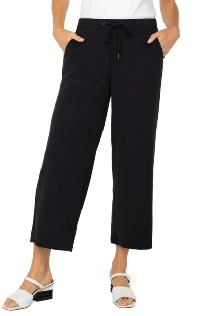 Liverpool Los Angeles Drawstring Ankle Wide Leg Pants In Black