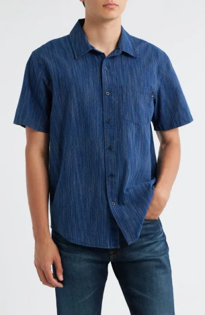 Ag Wesley Stripe Relaxed Fit Short Sleeve Button-up Shirt In Blue