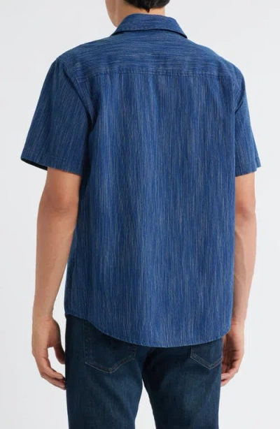Ag Wesley Stripe Relaxed Fit Short Sleeve Button-up Shirt In Blue