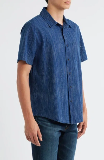 Ag Wesley Stripe Relaxed Fit Short Sleeve Button-up Shirt In Blue