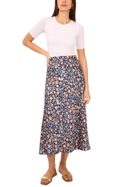 Vince Camuto Floral Bias Cut Midi Skirt In Multi