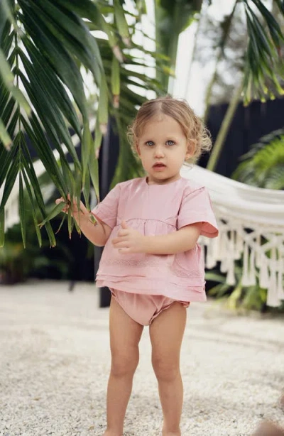 Maniere Manière Kids' Pleats 'n' Tiers Peplum Top & Shorts Set In Brown