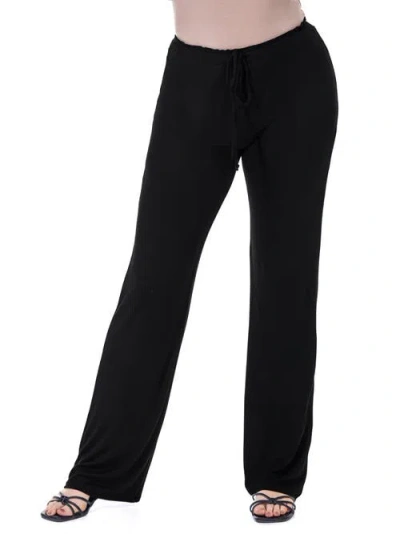 24seven Comfort Apparel Plus Size Comfortable Stretch Draw String Pants In Black