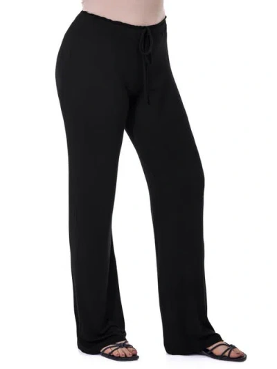 24seven Comfort Apparel Plus Size Comfortable Stretch Draw String Pants In Black