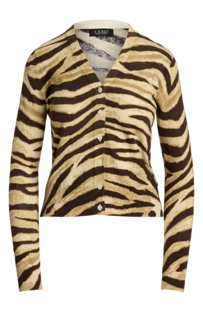 Ralph Lauren Zebra-print Linen-cotton Cardigan In Animal Print