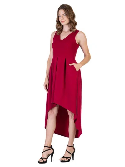 24seven Comfort Apparel Sleeveless Fit N Flare High Low Dress In Red