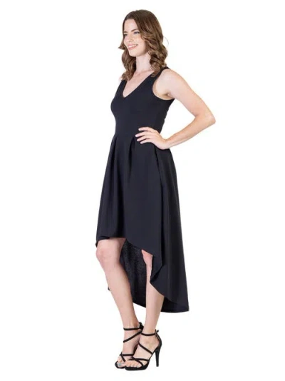 24seven Comfort Apparel Sleeveless Fit N Flare High Low Dress In Black