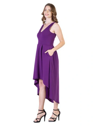 24seven Comfort Apparel Sleeveless Fit N Flare High Low Dress In Purple