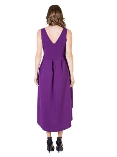 24seven Comfort Apparel Sleeveless Fit N Flare High Low Dress In Purple