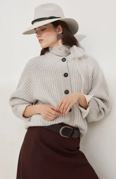Brunello Cucinelli Cashmere Feather Yarn Cardigan In Gray