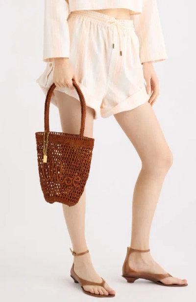 Chloé Summer Banana Embellished Embroidered Raffia Tote