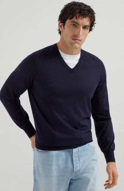Brunello Cucinelli Cashmere And Silk Sweater In Blue