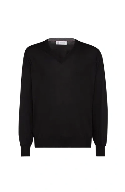 Brunello Cucinelli Long-sleeved Cashmere Polo In Black
