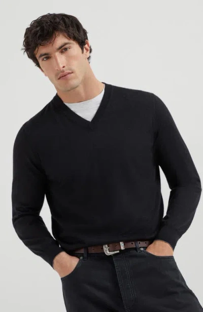 Brunello Cucinelli Long-sleeved Cashmere Polo In Black