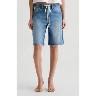 Ag Hattie Cinched High Rise Bermuda Jean Shorts In Sweetwater In Blue