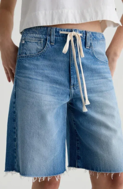 Ag Hattie Cinched High Rise Bermuda Jean Shorts In Sweetwater In Blue