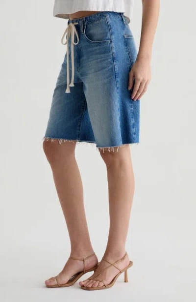 Ag Hattie Cinched High Rise Bermuda Jean Shorts In Sweetwater In Blue