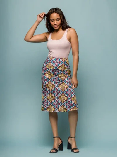 24seven Comfort Apparel Floral Print Comfortable Elastic Waist Knee Length Skirt In Multi