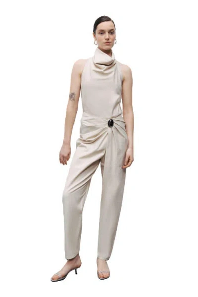Nocturne Asymmetrical Draped Detail Pants In White