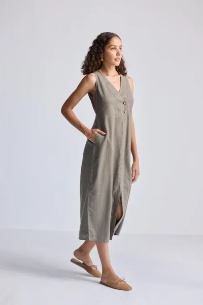 Reistor Straight Dress With Front Slit In Dark Green Hemp In Gray