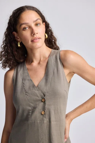Reistor Straight Dress With Front Slit In Dark Green Hemp In Gray