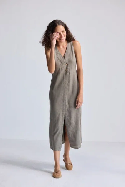 Reistor Straight Dress With Front Slit In Dark Green Hemp In Gray