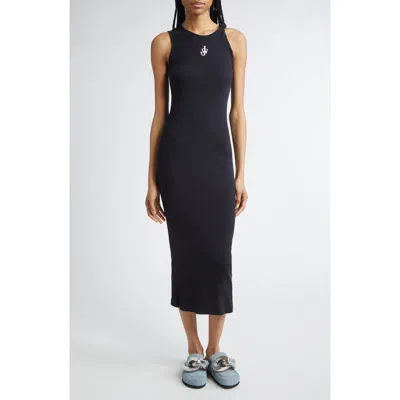 Jw Anderson Anchor Logo Twist Strap Rib Tank Dress In Black