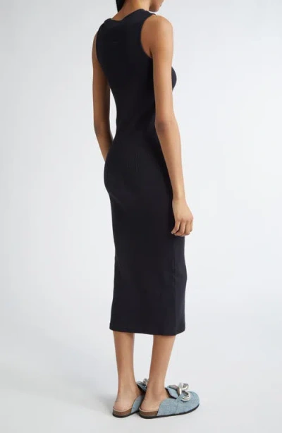 Jw Anderson Anchor Logo Twist Strap Rib Tank Dress In Black