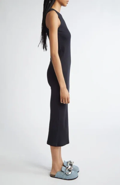 Jw Anderson Anchor Logo Twist Strap Rib Tank Dress In Black