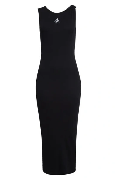 Jw Anderson Anchor Logo Twist Strap Rib Tank Dress In Black