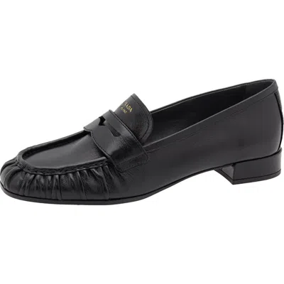 Prada Rounded Toe Loafers With Textured Detailing And Low Block Heel