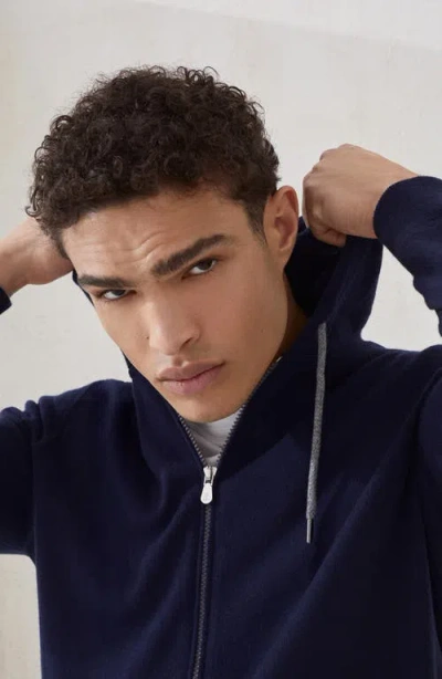 Brunello Cucinelli Hooded Crewneck Sweater Front Pockets In Blue